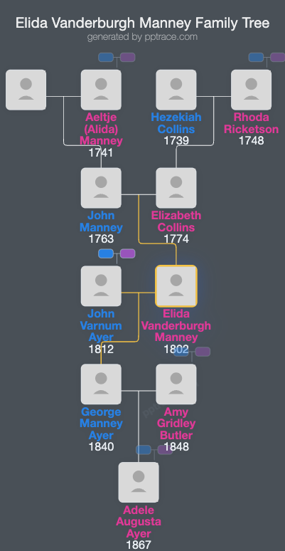 Elida Vanderburgh Manney family tree overview
