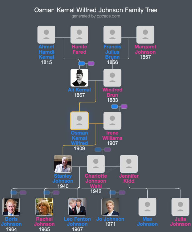 Osman Kemal Wilfred Johnson family tree overview