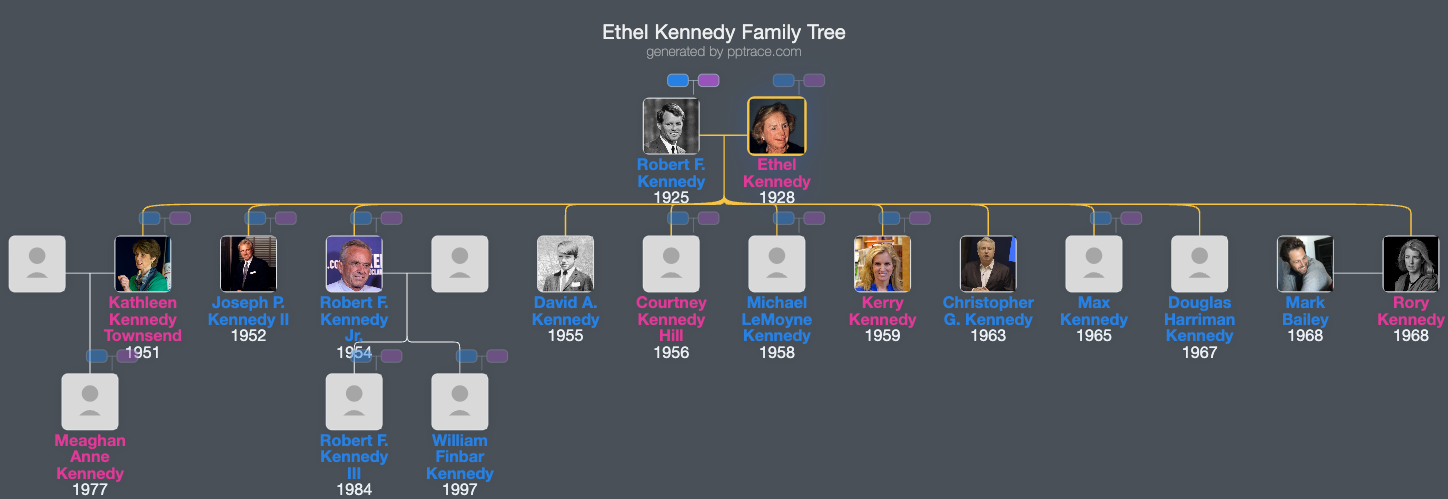 Ethel Kennedy family tree overview