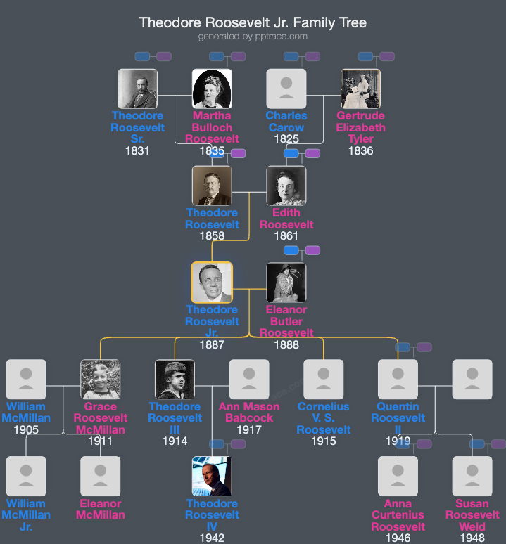 Theodore Roosevelt Jr. family tree overview