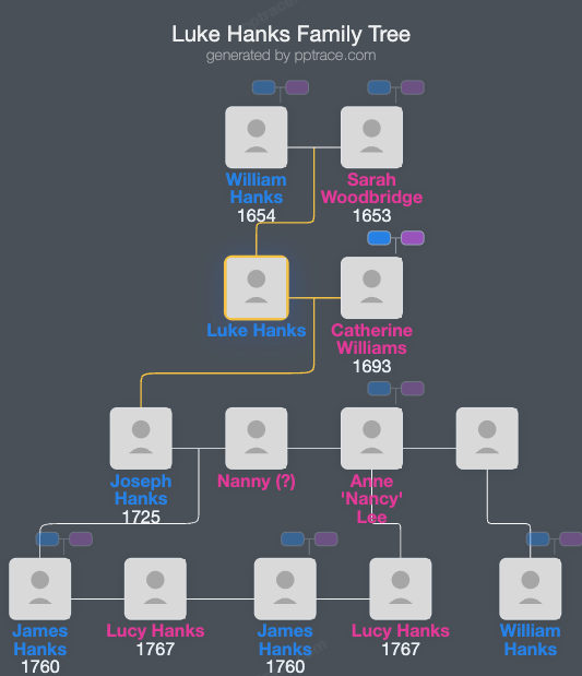 Luke Hanks family tree overview
