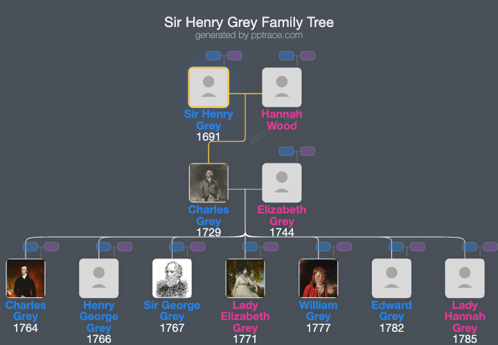 Sir Henry Grey, 1st Baronet family tree overview