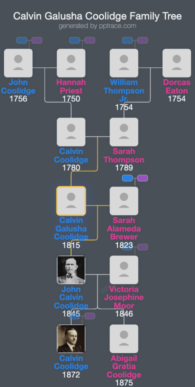 Calvin Galusha Coolidge family tree overview