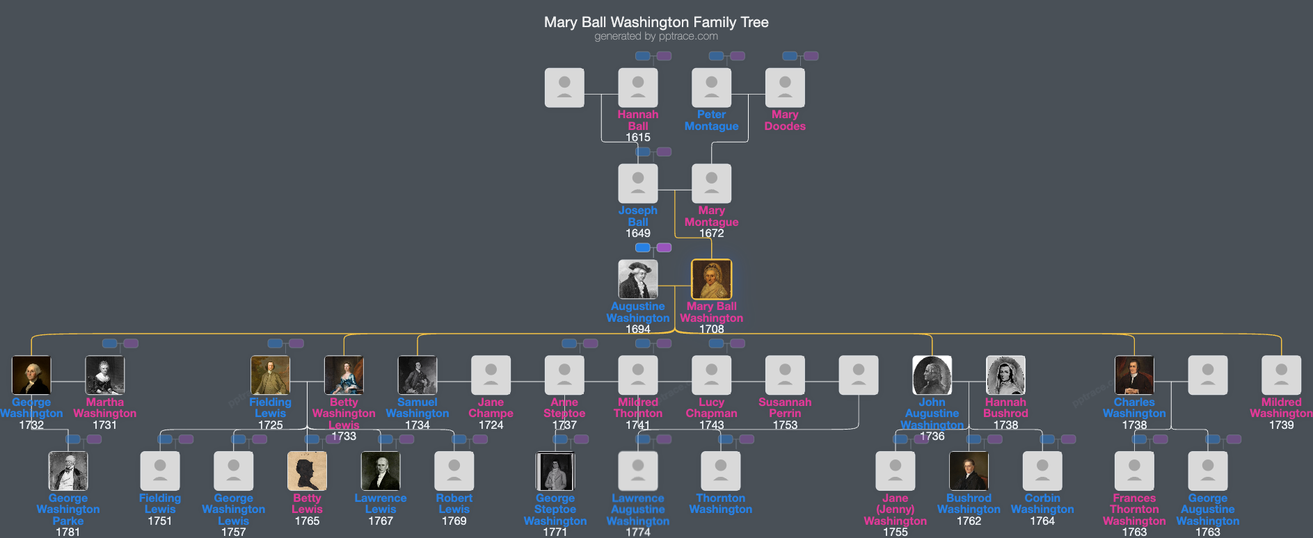 Mary Ball Washington family tree overview