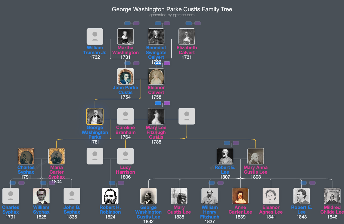 George Washington Parke Custis family tree overview