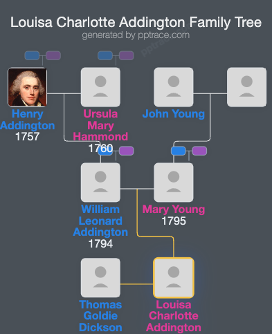 Louisa Charlotte Addington family tree overview