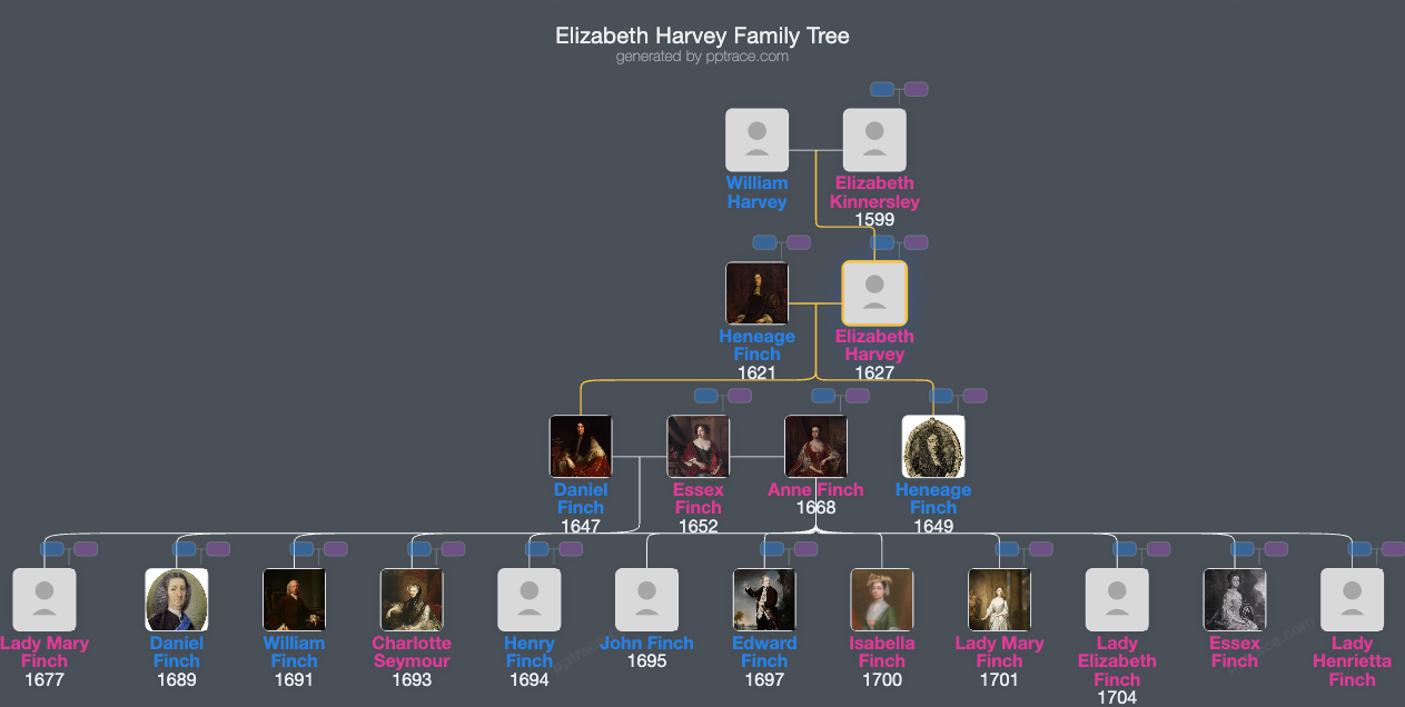 Elizabeth Harvey family tree overview