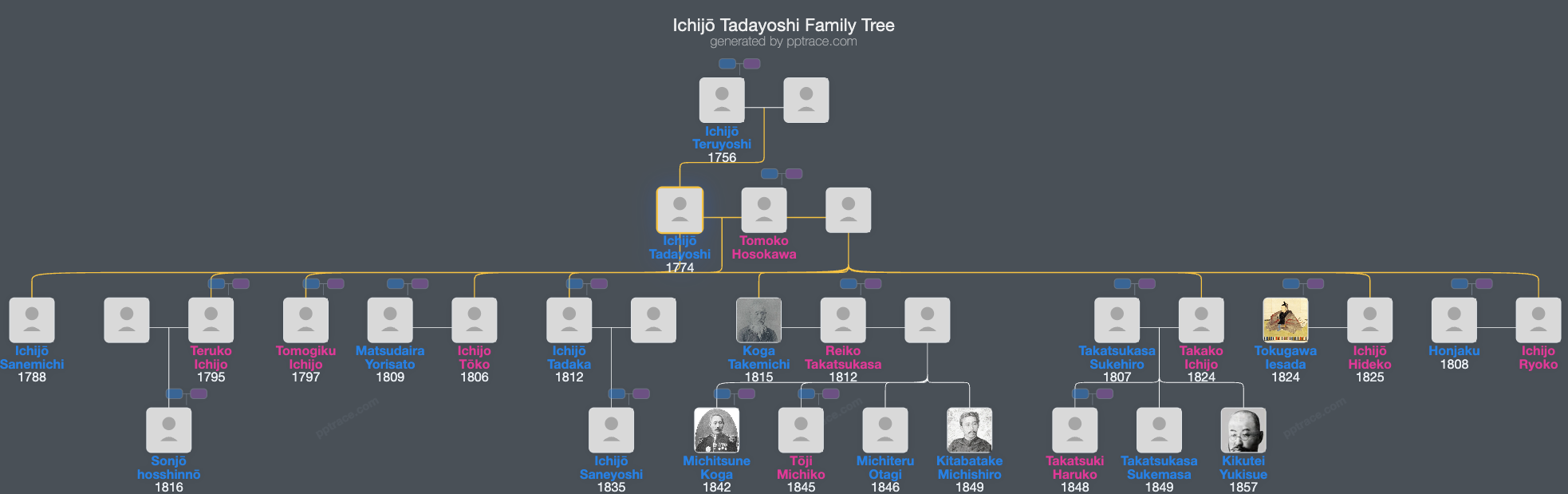 Ichijō Tadayoshi family tree overview