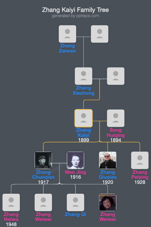 Zhang Kaiyi family tree overview