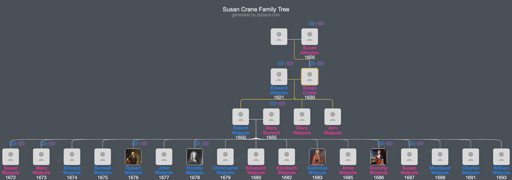 Susan Crane family tree overview