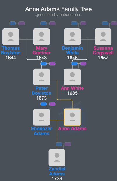 Anne Adams family tree overview