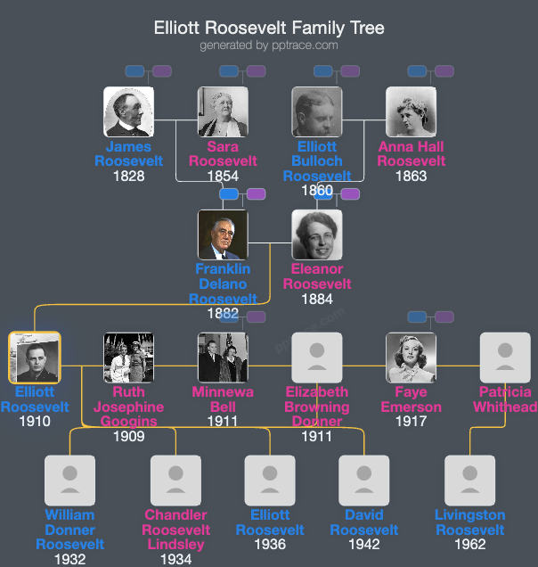 Elliott Roosevelt family tree overview