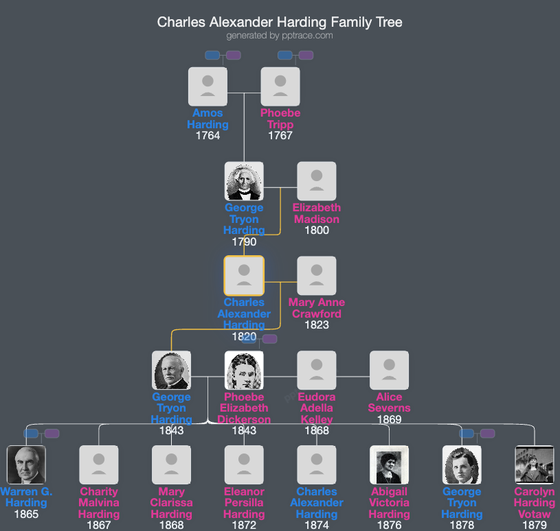 Charles Alexander Harding family tree overview