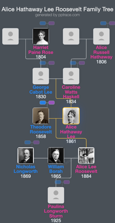 Alice Hathaway Lee Roosevelt family tree overview