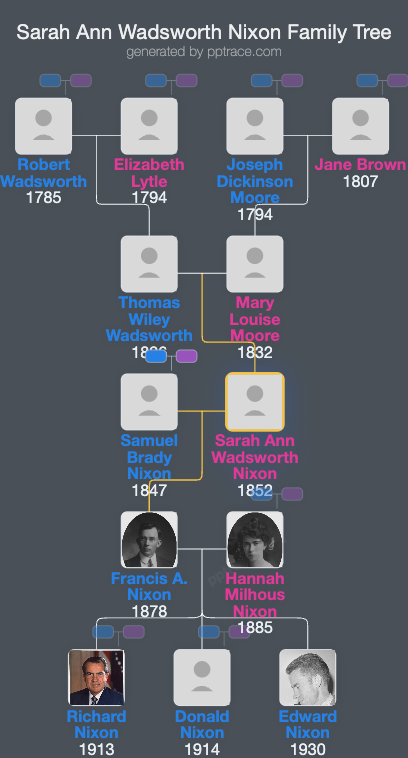 Sarah Ann Wadsworth Nixon family tree overview