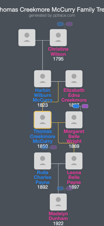 Thomas Creekmore McCurry family tree overview
