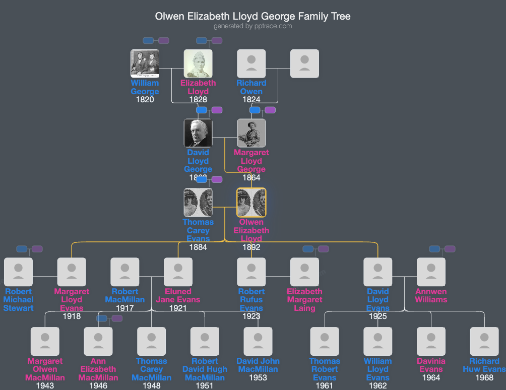 Olwen Elizabeth Lloyd George family tree overview