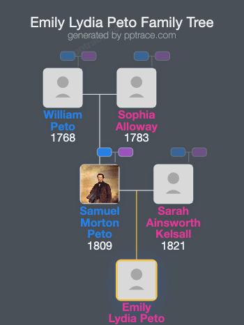 Emily Lydia Peto family tree overview