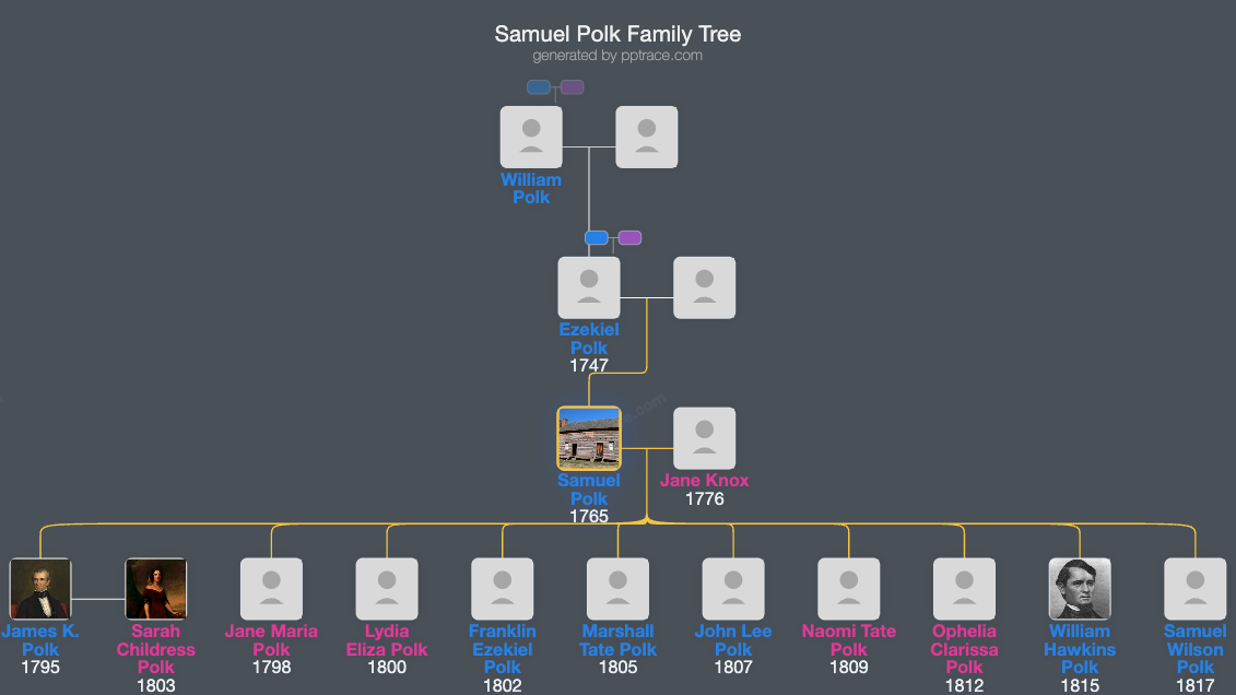 Samuel Polk family tree overview
