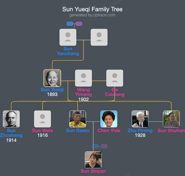Sun Yueqi family tree overview