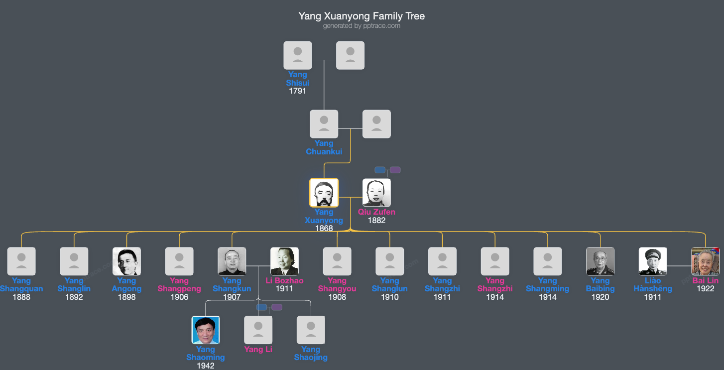 Yang Xuanyong family tree overview