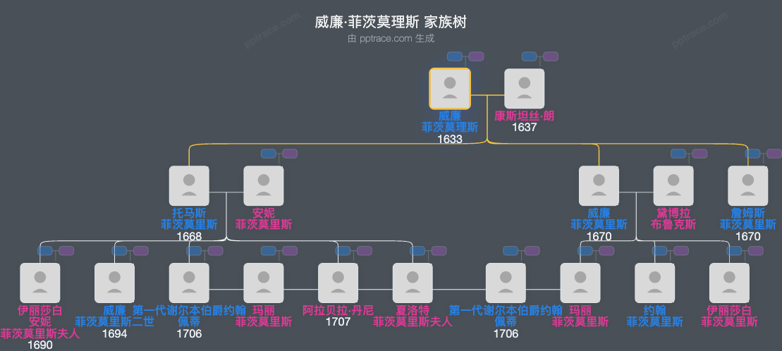 威廉·菲茨莫理斯，第二十代凯里男爵家族树全览