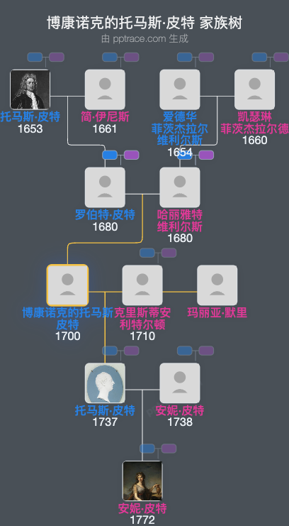 博康诺克的托马斯·皮特家族树全览