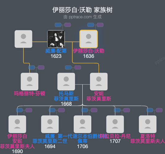 伊丽莎白·沃勒，谢尔伯恩男爵夫人家族树全览