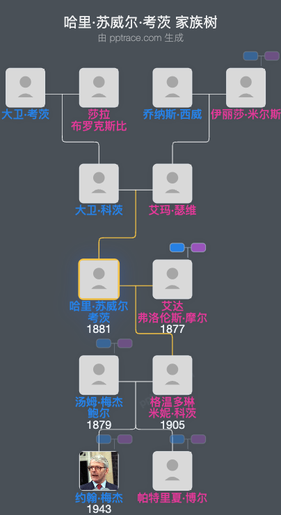 哈里·苏威尔·考茨家族树全览