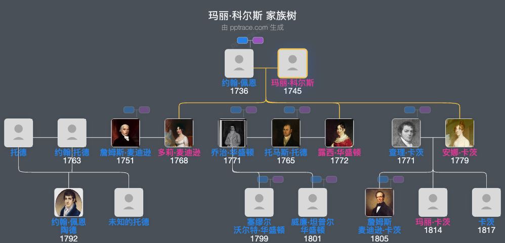 玛丽·科尔斯家族树全览