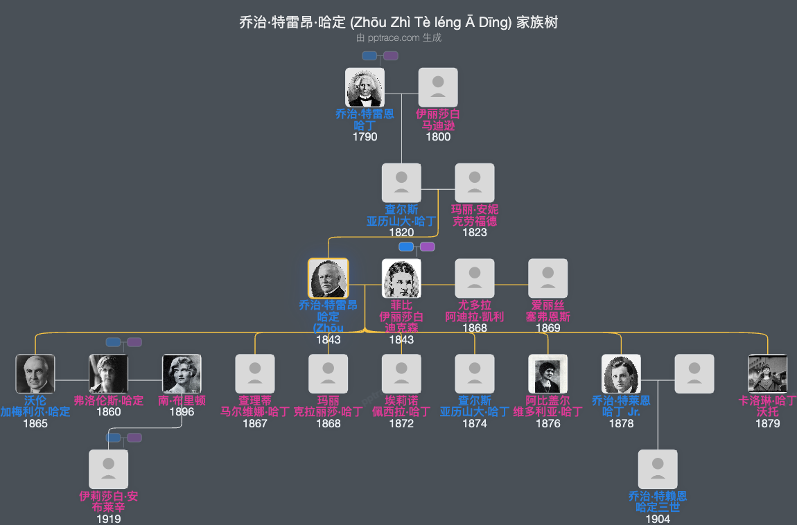 乔治·特雷昂·哈定 (Zhōu​ Zhì​ Tè​ Léng​ Ā​ Dīng)家族树全览