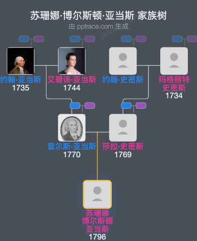 苏珊娜·博尔斯顿·亚当斯家族树全览