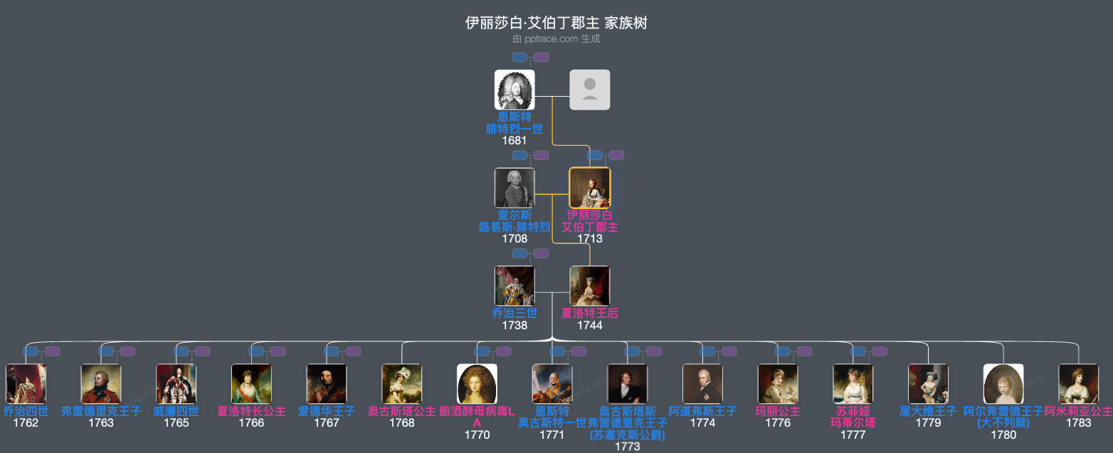 伊丽莎白·艾伯丁郡主家族树全览