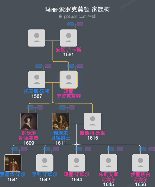 玛丽·索罗克莫顿家族树全览