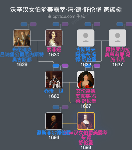 沃辛汉女伯爵美露莘·冯·德·舒伦堡家族树全览