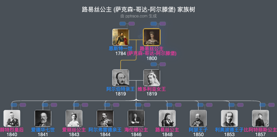 路易丝公主 (萨克森-哥达-阿尔滕堡) 家族树全览