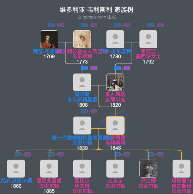 维多利亚·韦利斯利家族树全览