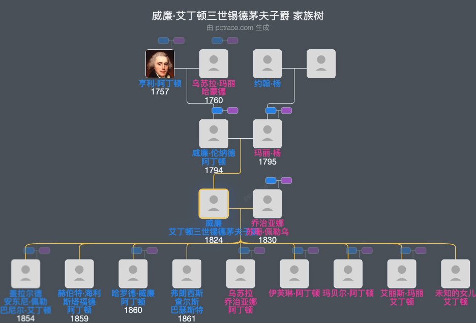 威廉·艾丁顿三世锡德茅夫子爵家族树全览