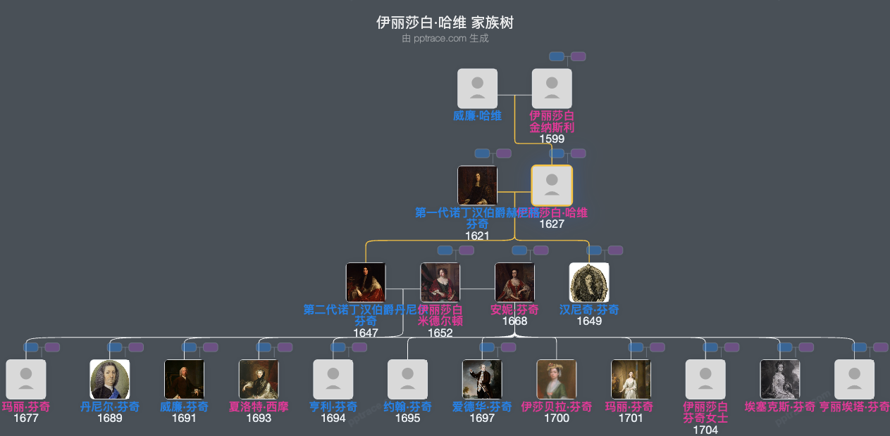 伊丽莎白·哈维家族树全览