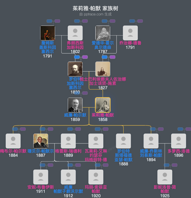 茱莉雅·帕默，塞尔本伯爵夫人家族树全览