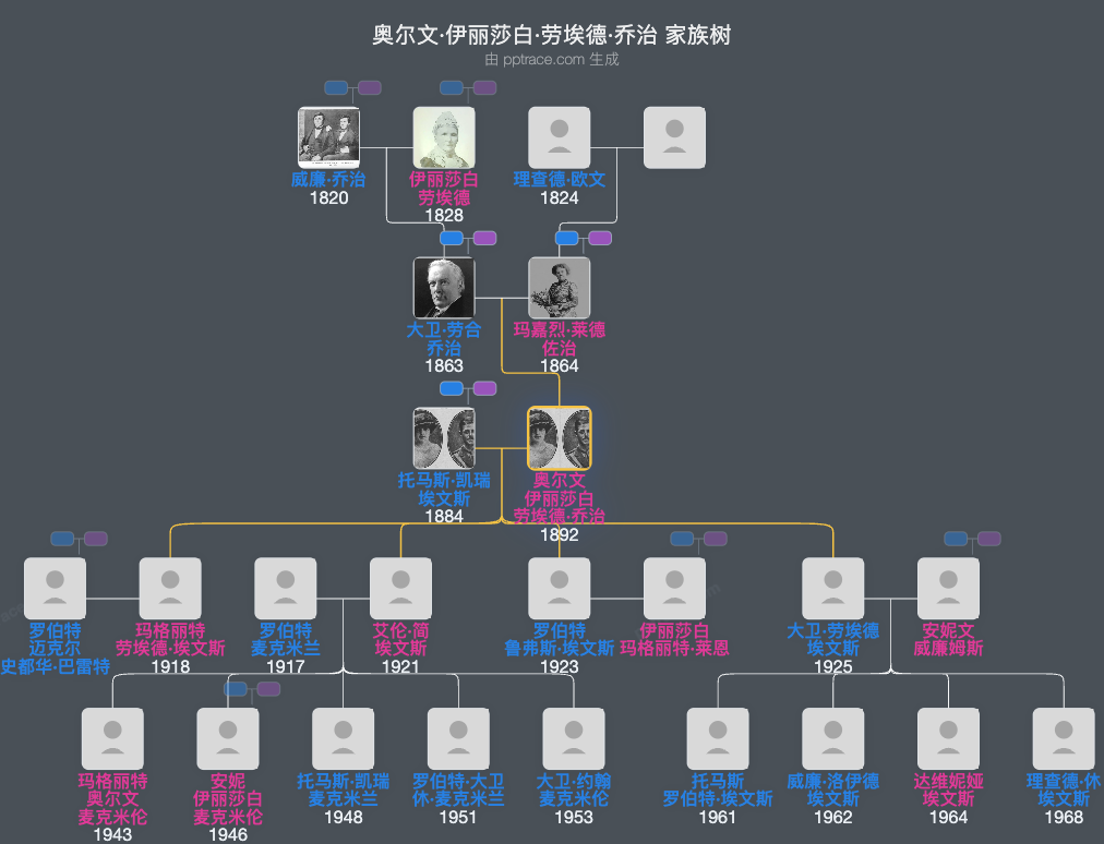 奥尔文·伊丽莎白·劳埃德·乔治家族树全览