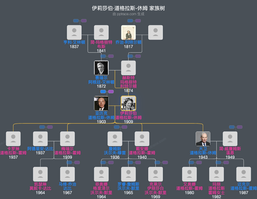 伊莉莎伯·道格拉斯-休姆，夏塞尔的休姆男爵夫人家族树全览