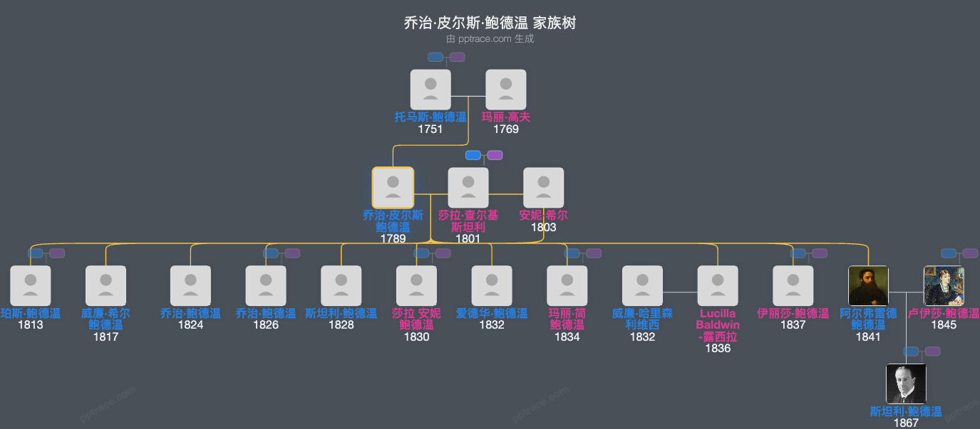 乔治·皮尔斯·鲍德温家族树全览