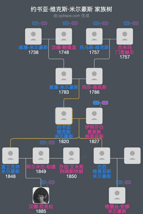 约书亚·维克斯·米尔豪斯家族树全览
